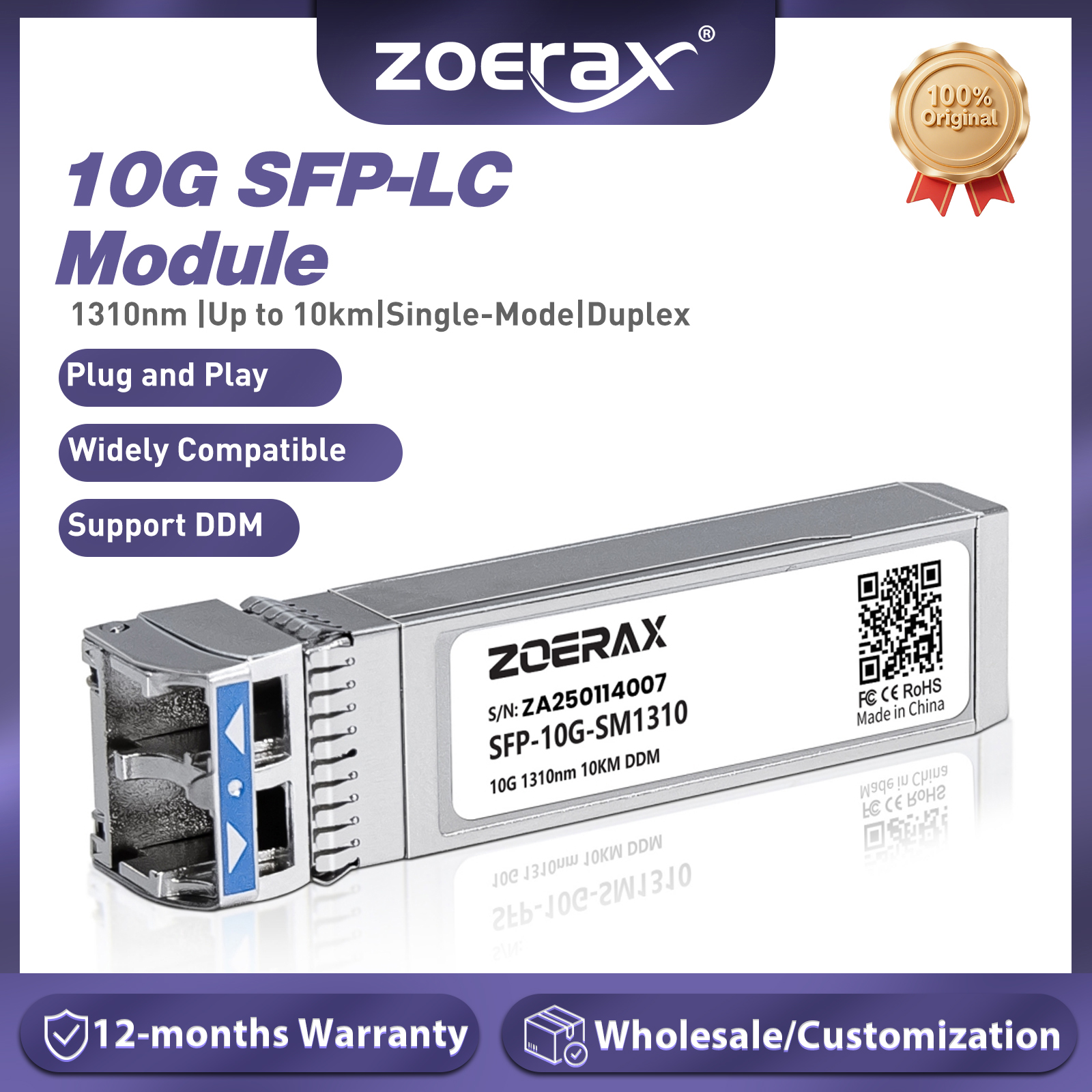 ZoeRax 10G SFP シングルモード LC デュプレックス トランシーバ モジュール 1310nm 10km DDM 光ファイバ モジュール Cisco TP-Link ユビキットおよびその他用