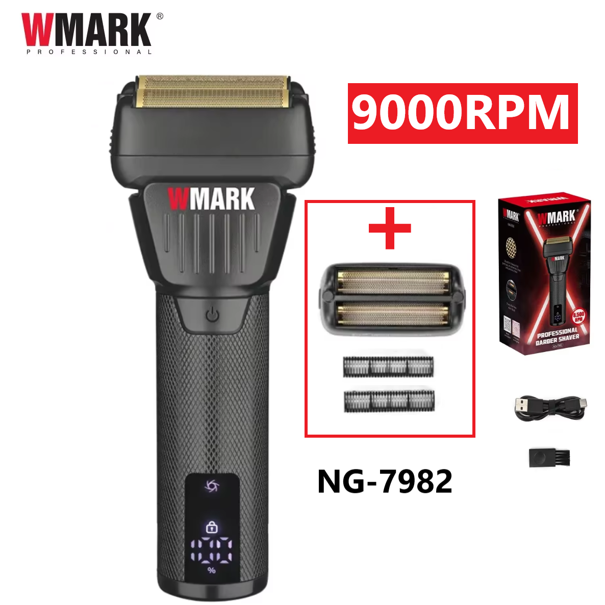 WMARK NG-7982 メンズ電気シェーバー 9000RPM 二枚刃メッシュかみそりプロフェッショナルバリカンヘアカットマシン理髪店サロン