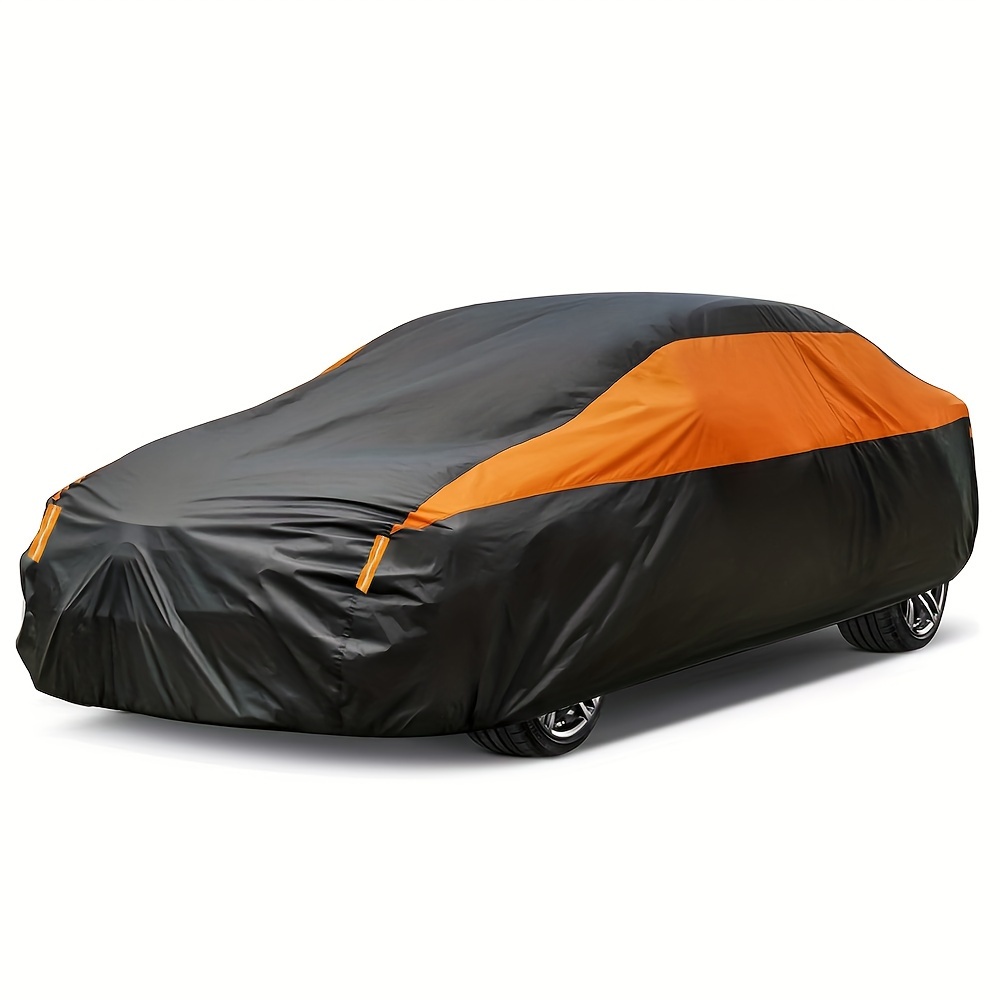ユニバーサルブラックオレンジ車カバー屋外防水日雨雪保護 UV オートカバー SUV/セダン 190T