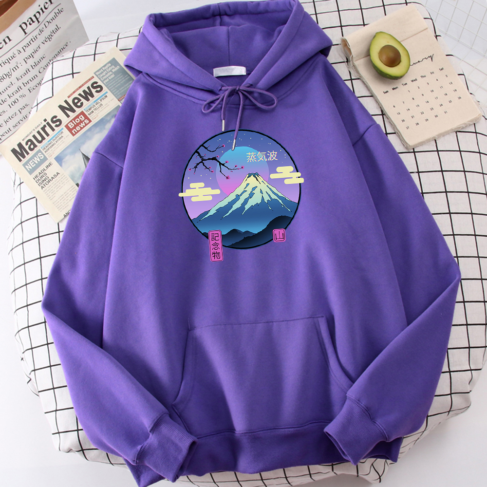 Vaporwave 富士山記念浮世絵プリントメンズフード付きヒップホップ S-Xxl パーカー秋フリースパーカーファッションカジュアルトラックスーツ