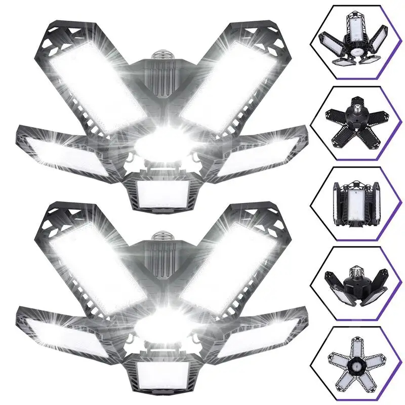 LEDガレージ電球、40W 60W 80W10000LM超高輝度ガレージ照明LEDショップライト、調節可能なパネル付き、E27ネジソケット