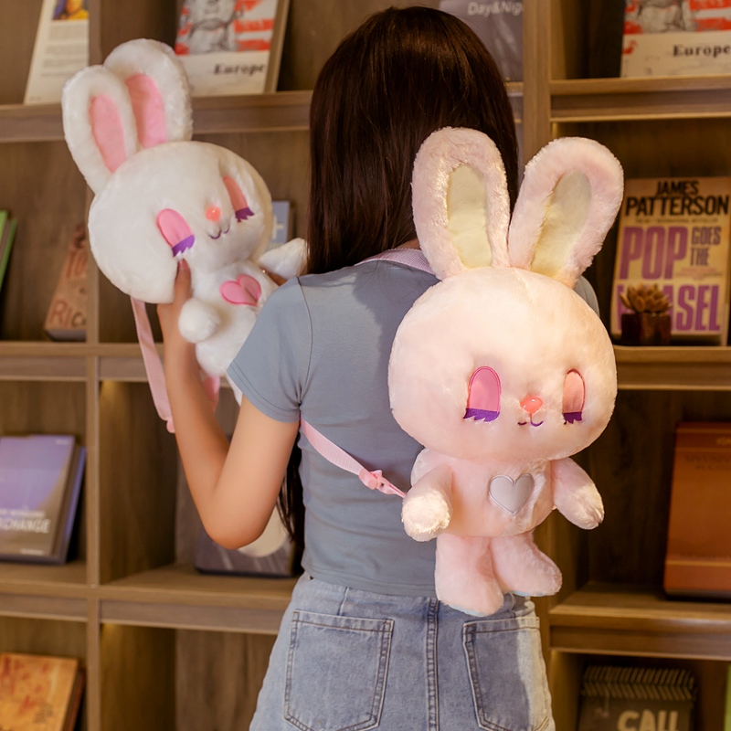 ピンクウサギのバックパック大きな目バニー人形ぬいぐるみかわいいぬいぐるみショルダーバッグ大容量ぬいぐるみファッションクロスボディバッグ