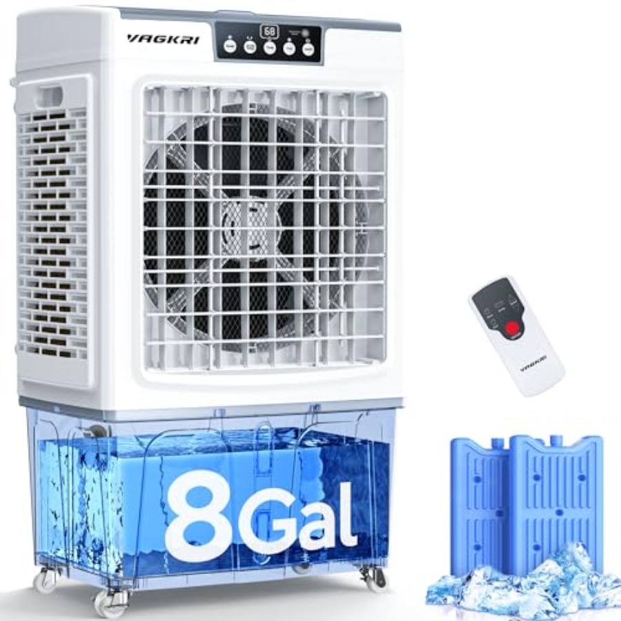 スワンプクーラー、自動充填付き 2500CFM 蒸発空気クーラー、120 振動、リモコン 24 時間タイマー、屋外用 3 風速