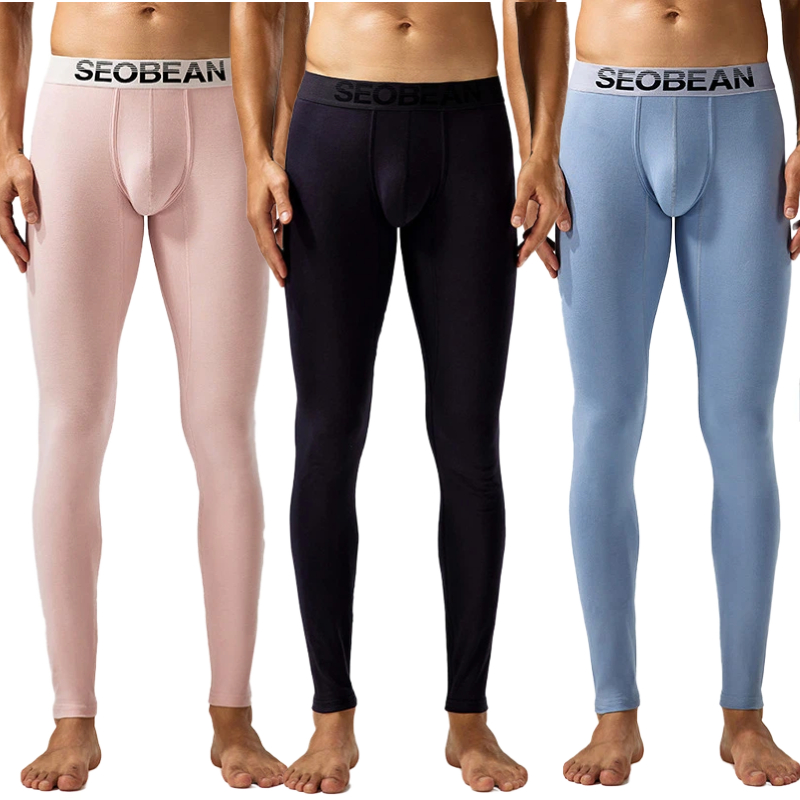 SEOBEAN メンズ伸縮性のある快適なレギンス熱下着ボトム男性用弾性パンツ無地タイツパンツ