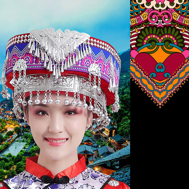 中国ミャオ族ダンス帽子国家伝統ミャオ族頭飾り帽子少数民族ステージパフォーマンスアクセサリーヴィンテージヘッド摩耗