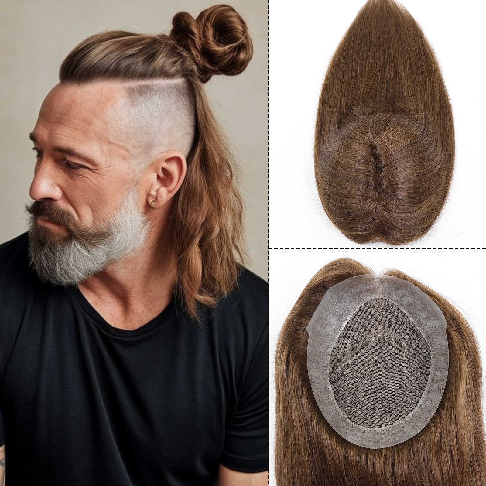 12 "ロングストレート人毛男かつらブラウンメンズヘアかつら男性オーストラリアレース Pu ヘアピース交換用ヘアシステム男性のための