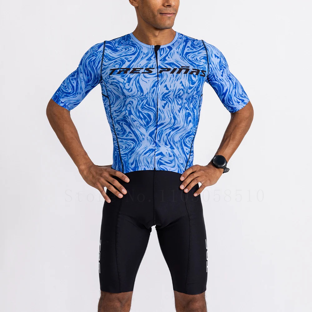 Tres Pinas メンズサイクリングスキンスーツ速乾性トライアスロン半袖スピードスーツトライスーツマイヨ Ciclismo ランニングアパレル服