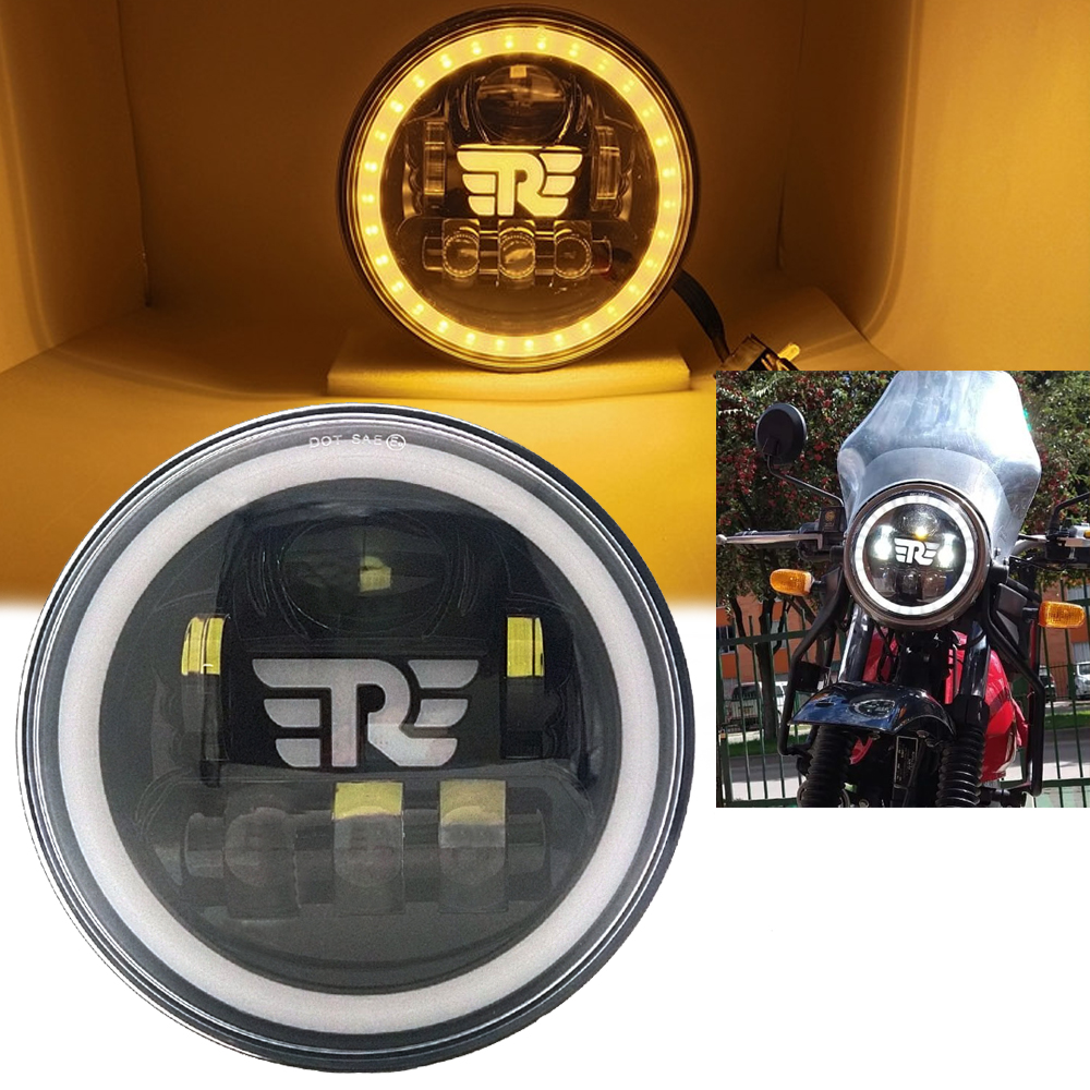 7 インチオートバイヘッドライト LED ライト Halo DRL ランプロイヤルエンフィールドヒマラヤン 400 411 650 350 カフェレーサー 7 インチモトヘッドライト用。