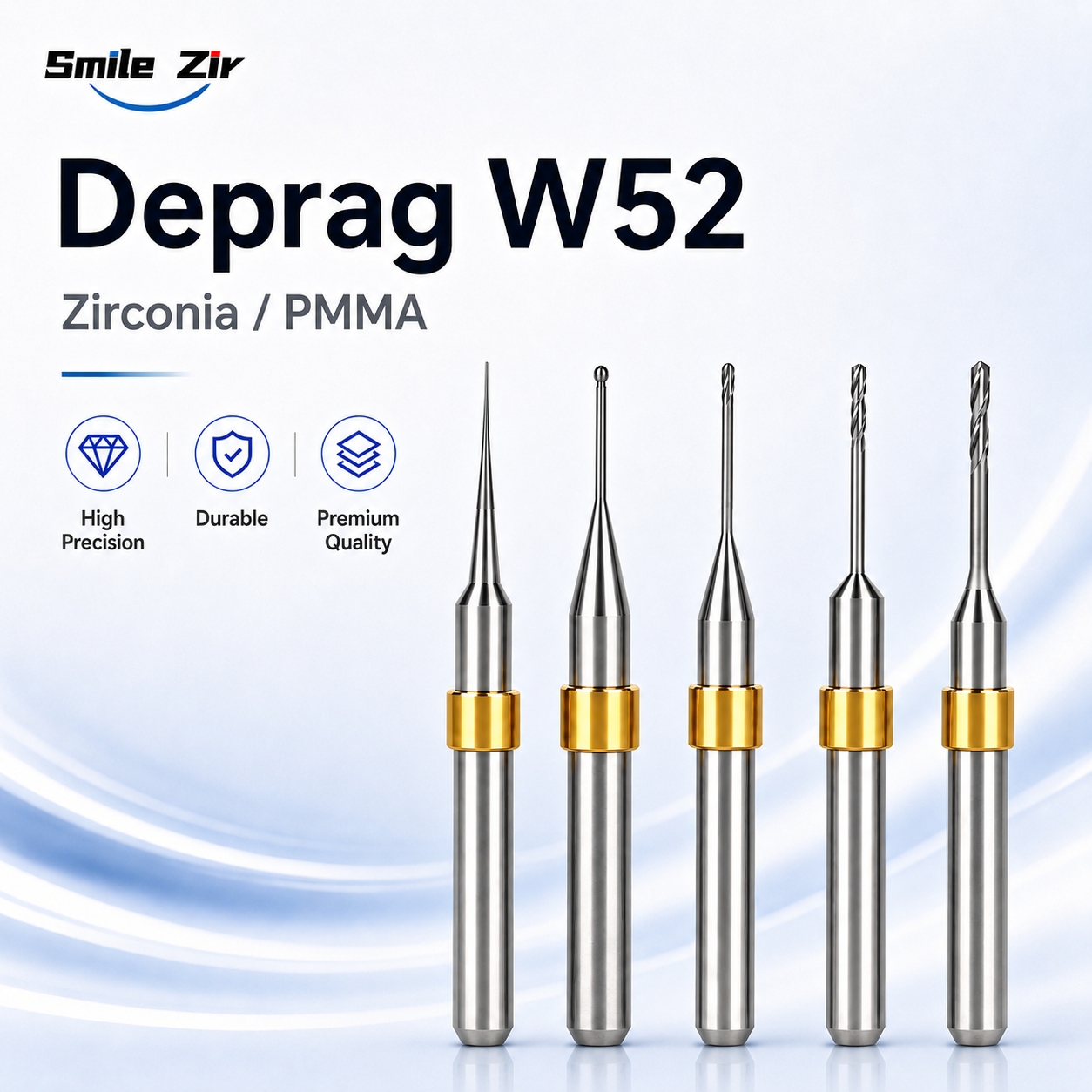 Deprag W52 D6 ジルコニア PMMA DC NC コーティング用フライスバー Deprag W52 フライス工作機械用 CAD CAM カッター