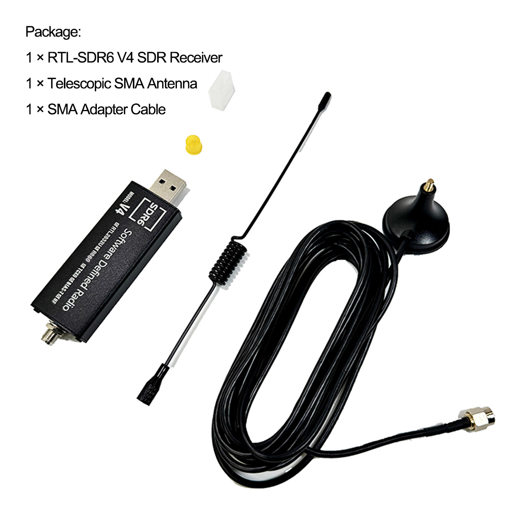 RTL-SDR6 V4 ソフトウェア無線受信機チューナー 500kHz-1766MHz キット アンテナ付き SDR 受信機 RTL2832U 1PPM TCXO HF BiasT SMA