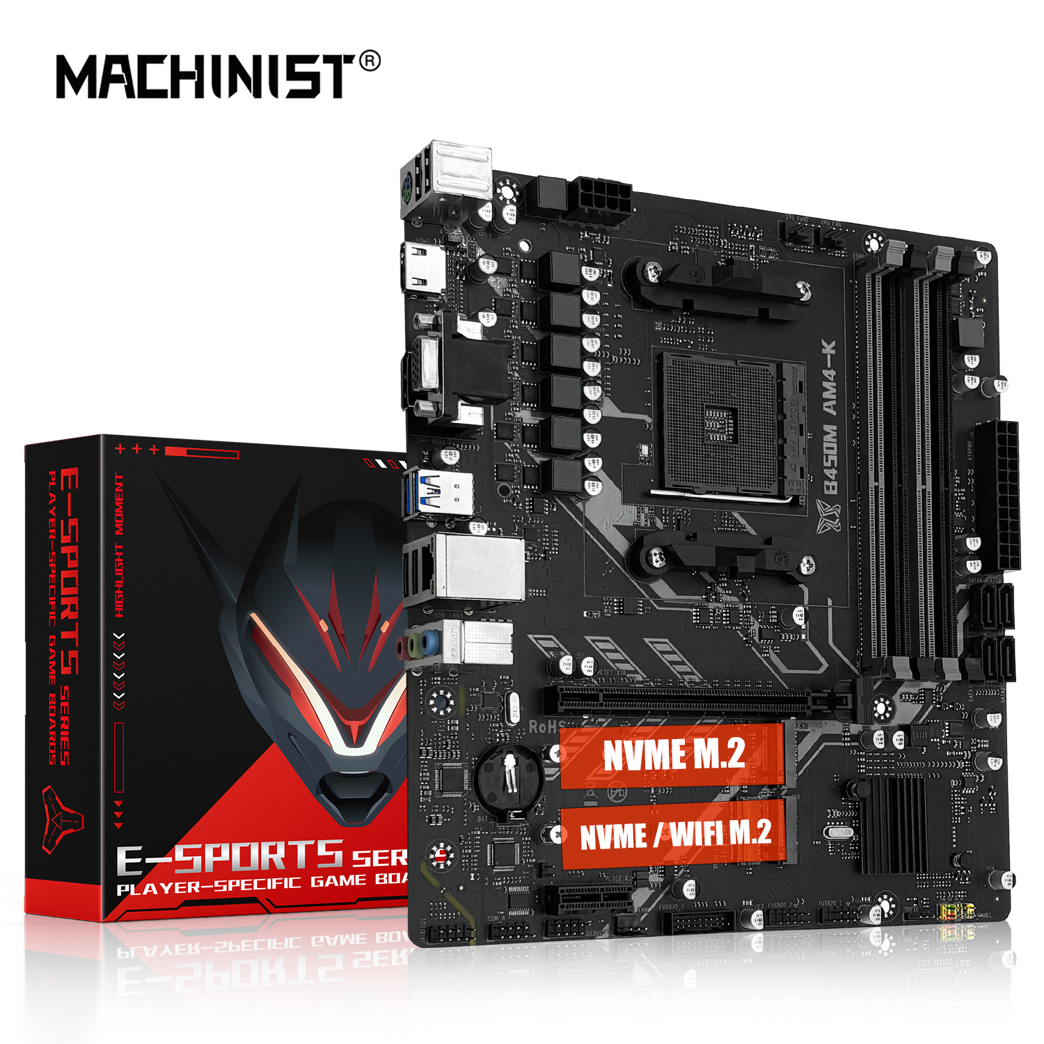MACHINIST B450M-AM4-K ADM マザーボードは AM4 シリーズ (Ryzen 1-5 CPU) DDR4 RAM デュアル NVME M.2 (HDMI インターフェイス付き) をサポート VGA DP