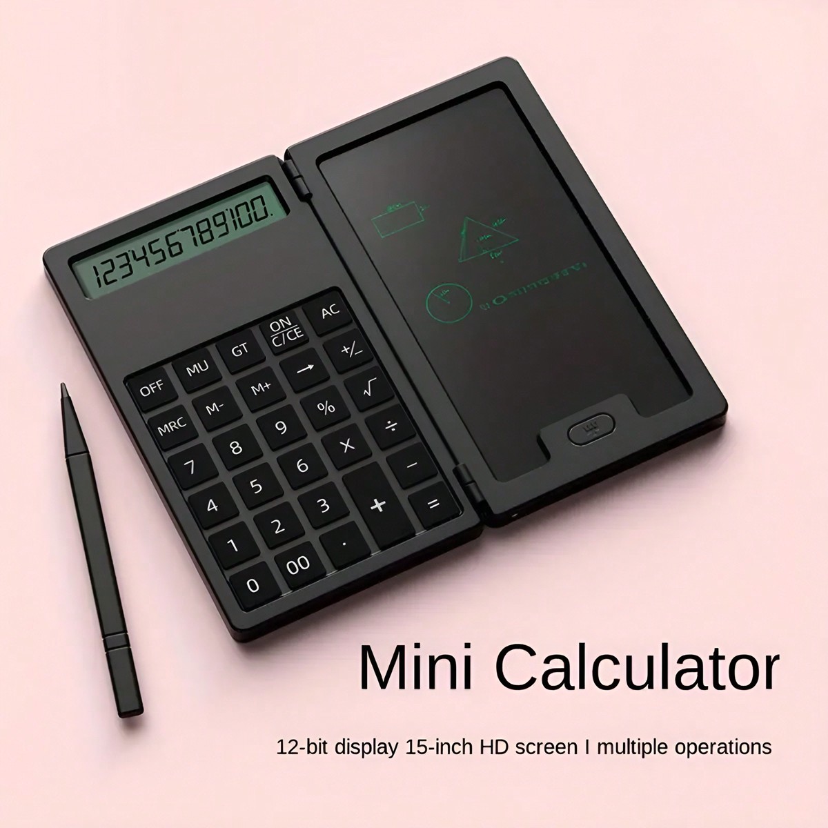 ライティングボード付き基本電卓、2-in-1 LCD電卓、メモ帳、12桁ディスプレイデスクトップ電卓