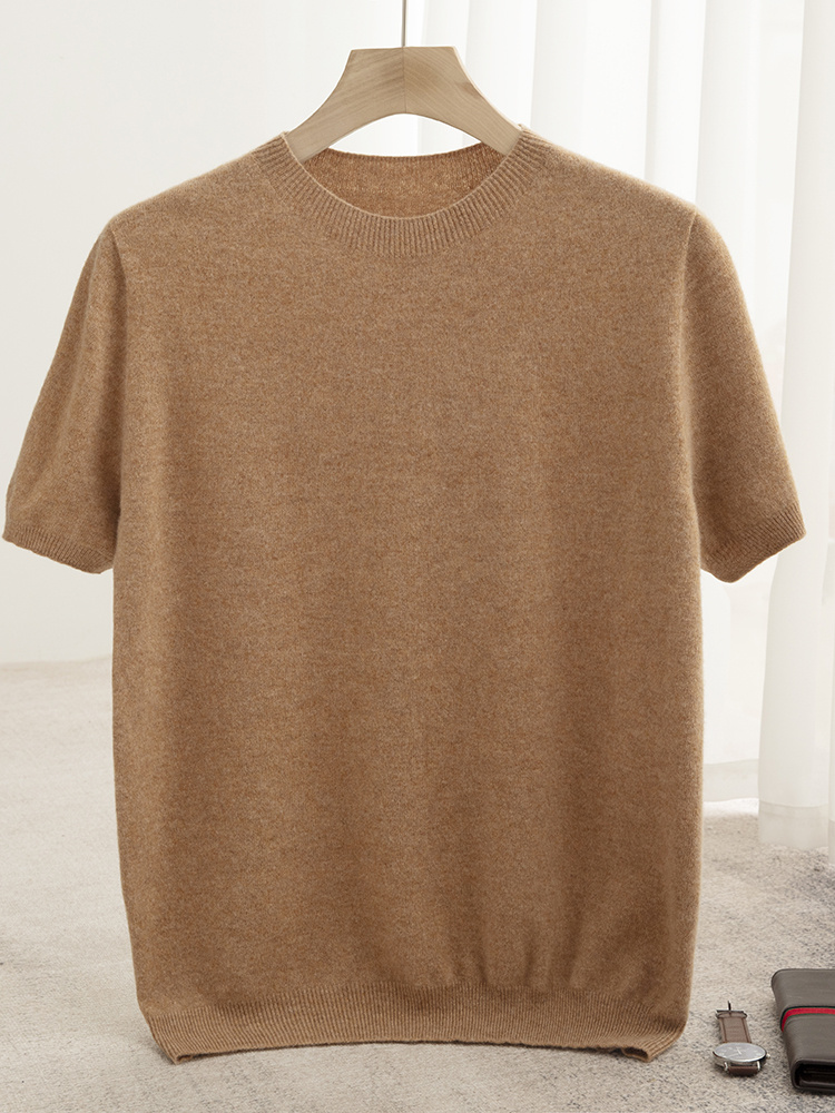 男性クラシック Tシャツ 100% メリノウールセーター O ネック半袖プルオーバースマートカジュアルベーシック衣類カシミヤニットトップス