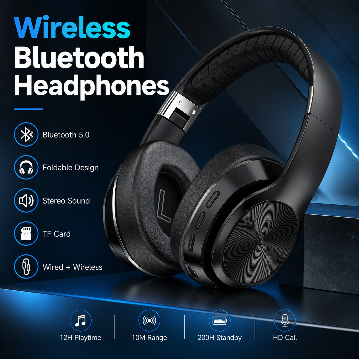 VJ320 ヘッドフォン Bluetooth 5.0 ワイヤレスイヤホン 40 ミリメートルステレオ折りたたみヘッドセット 12H プレイタイム TF カード AUX 音楽通話旅行用