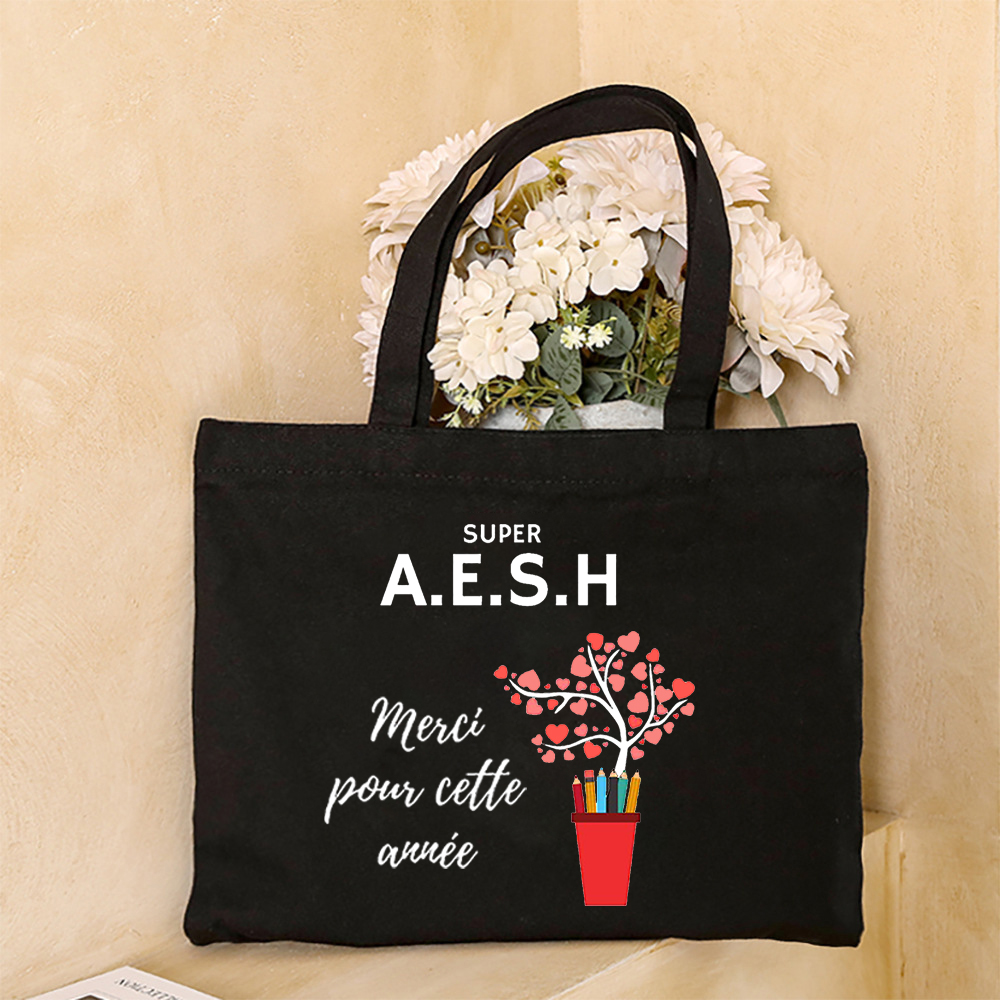スーパー Aesh フレンチプリント女性ショルダーバッグキャンバスショッピングバッグ女性ハンドバッグ再利用可能なトート卒業感謝ギフト Aesh