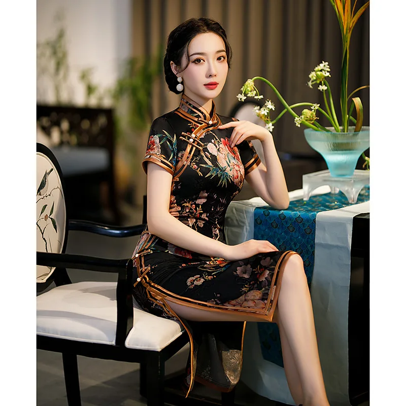 Yourqipao 中国の伝統的なスタイルチャイナファッション韓服スカートレトロエレガントな改良袍着物イブニングドレス女性のための