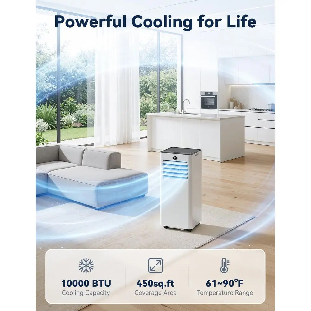 BTU ポータブル エアコン 新しいアップグレード、4in1 冷却 450 平方フィート、ファン付き静音 AC、除湿アンプ スリープ、LED ディスプレイ、リモコン