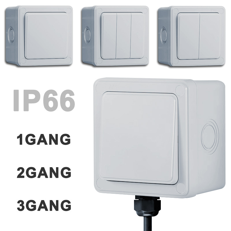 IP66 防水屋外壁スイッチ 1/2/3 ギャング耐候性プッシュボタン 16A 電源スイッチオンオフ家庭用と庭用