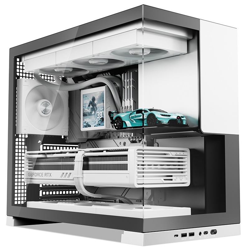 Golden Field Cang Yue シービュールーム置物 ATX ケース/C ポート/グラフィックスカードスタンド/デスクトップコンピュータ DIY 黒と白