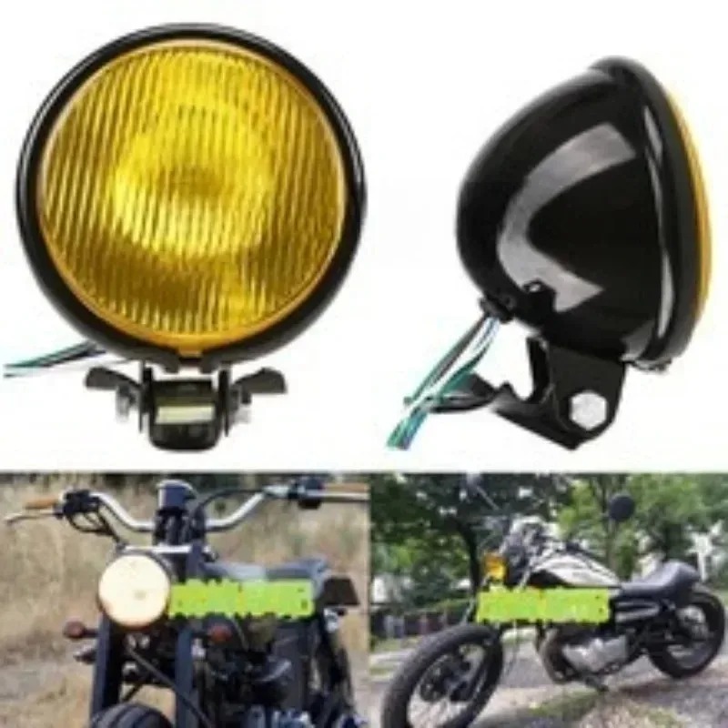 1pc ダートバイク用レトロオートバイヘッドライトラウンドホルダー電気メッキヴィンテージヘッド付き