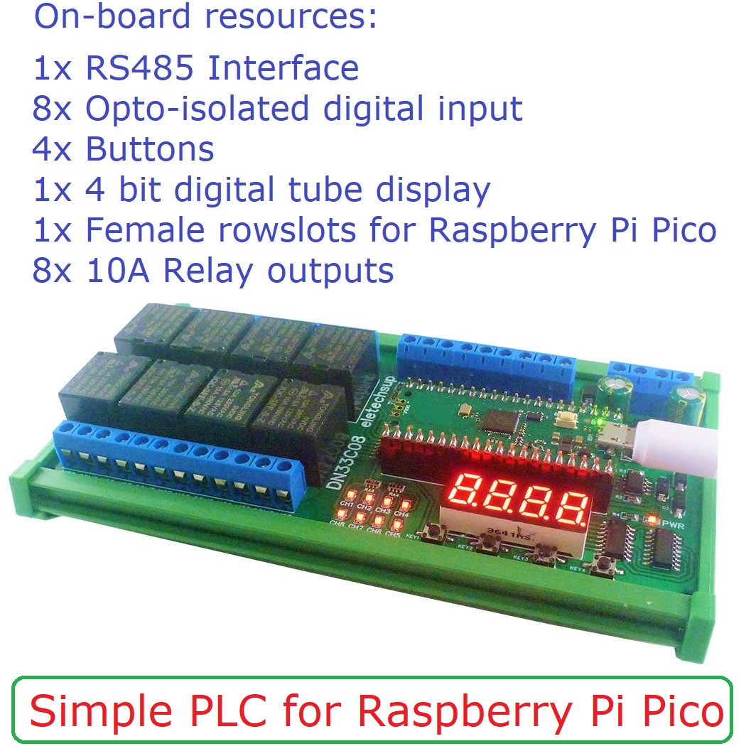 8ch RS485 シンプル PLC IO 拡張ボード多機能遅延リレーモジュール RasPi RPI Raspberry Pi Pico Python C用