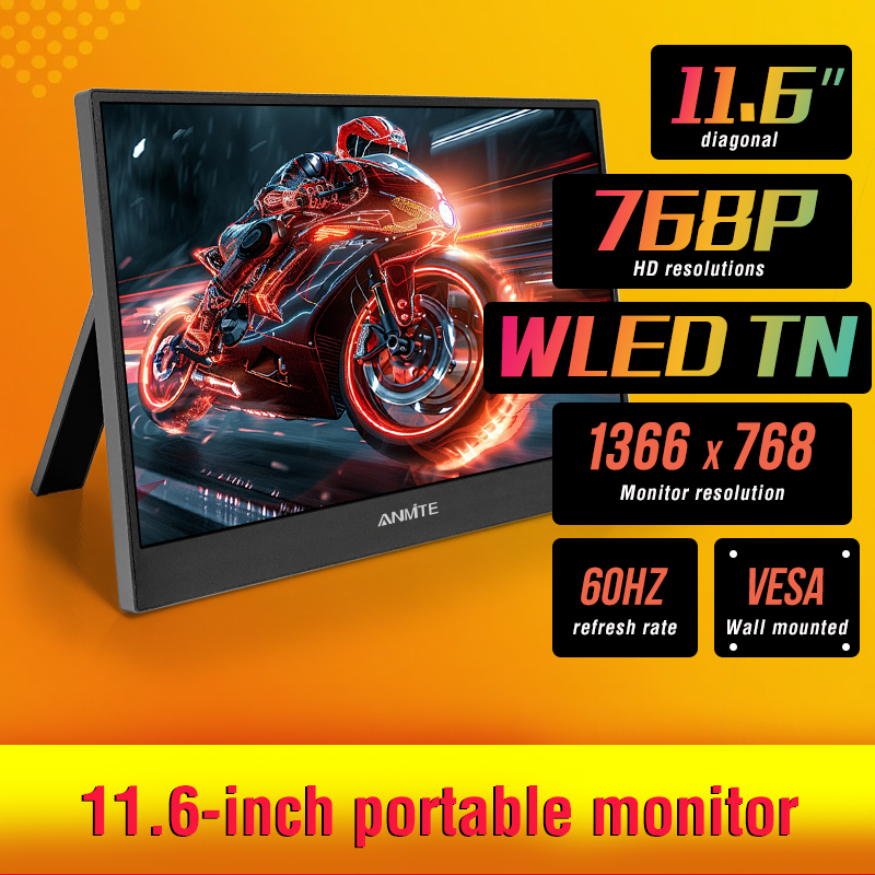 11.6 inch Portable Monitor TN1366*768 Second Game Screen Extended Display for Laptop with Bracket For xbox/raspberry Pi