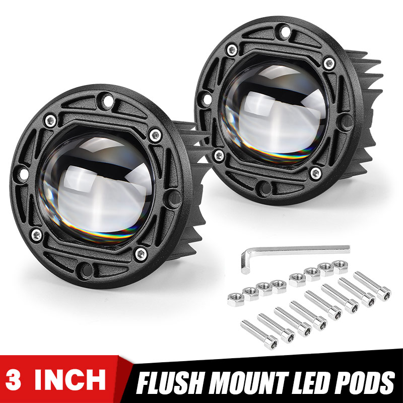 3 インチ 8D LED レンズワークライトデュアルカラーフォグランプ駆動ビームスクエアラウンドオフロード 4 × 4 車のトラック SUV ATV オートバイ 12-24V