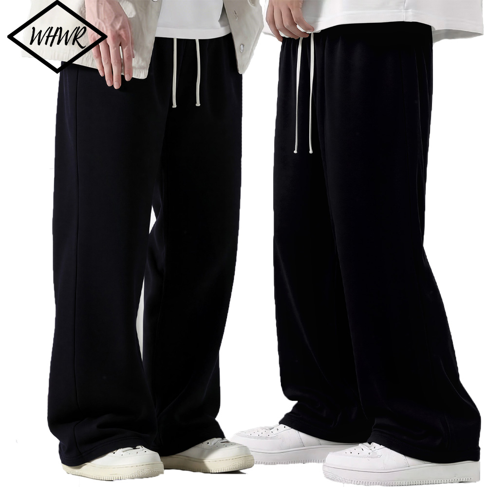 メンズカジュアルパンツルーズフィットパンツストレートスウェットパンツ弾性ウエスト巾着アウトドアストリート男性ワイドレッグロングパンツ