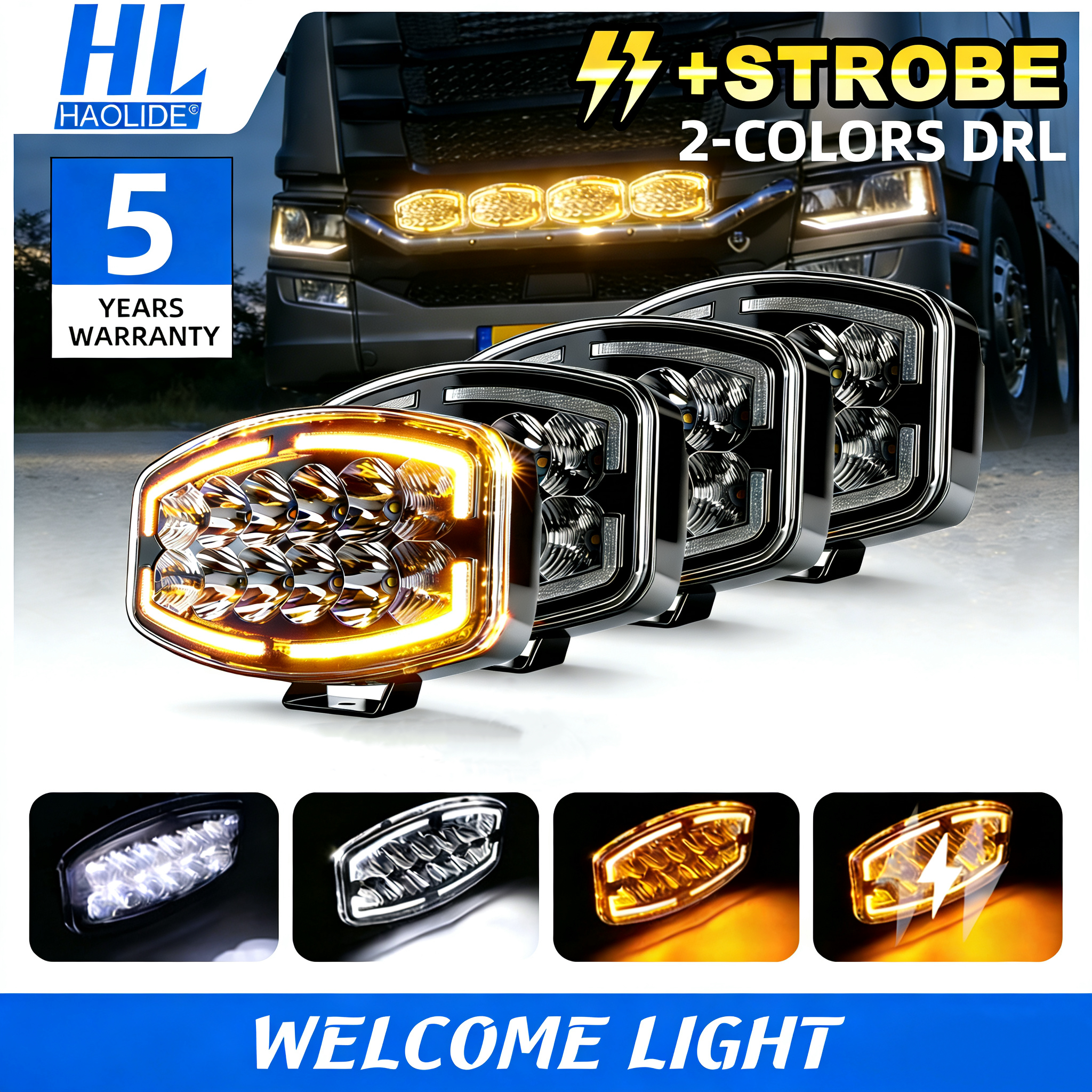 HAOLIDE 10 インチ LED ワークライトホワイトアンバーデュアル DRL ウェルカムライトスポットライト補助トラック運転点滅オフロード使用 12 V 24 V