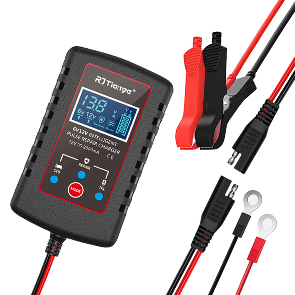 スマートバッテリー充電器車自動フロート充電器オートバイ芝刈り機 6 V 12 V スイッチ複数の保護 ASE アダプタケーブル