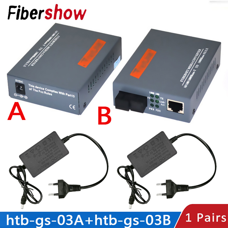 ギガビット光ファイバメディアコンバータ HTB-GS-03 1000Mbps シングルファイバ SC ポート外部電源 光ファイバトランスミッタ