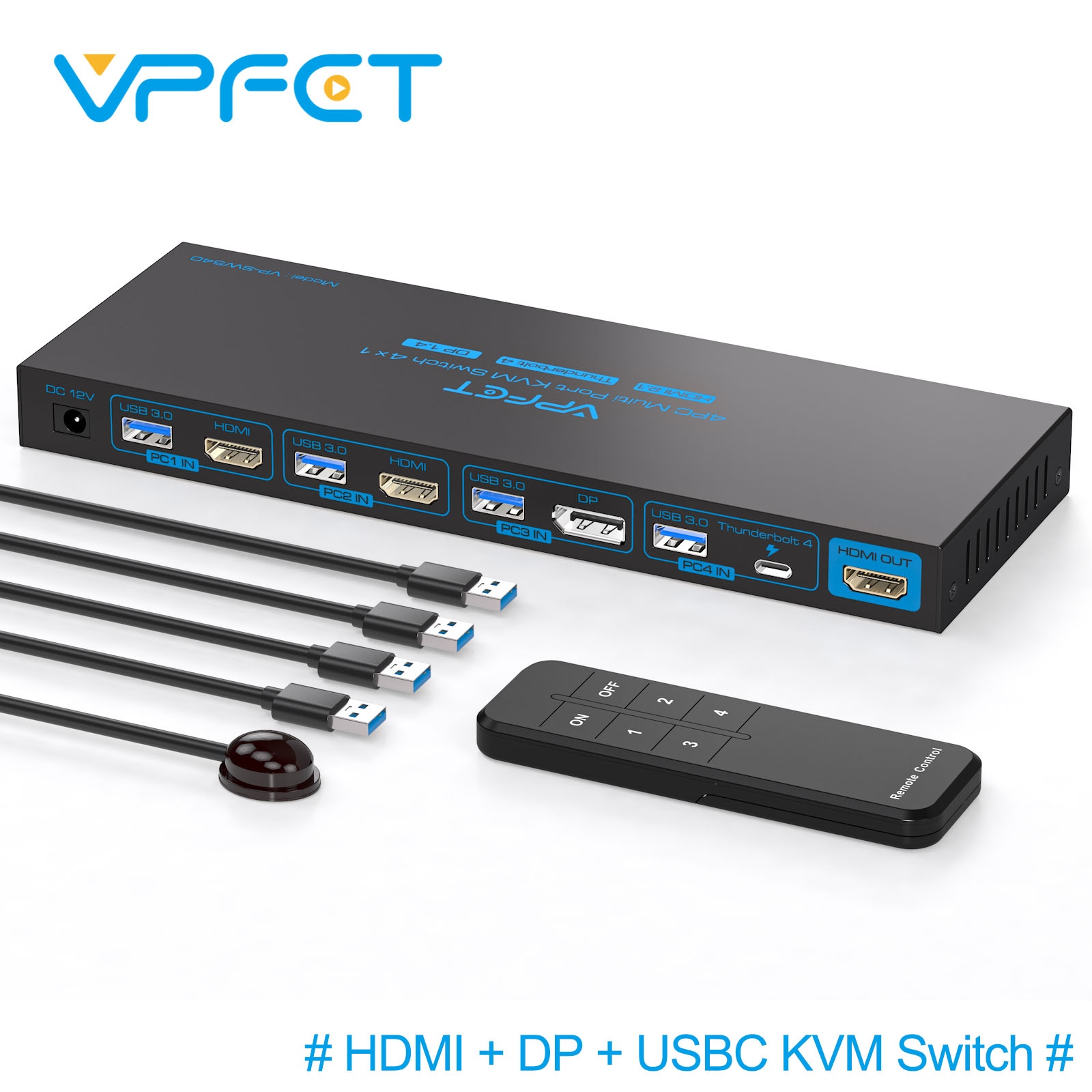 KVM スイッチ 1 モニター 4 コンピューター HDMI ディスプレイポート Thunderbolt4 KVM スイッチ 4K144Hz 4 PC 共有 1 モニター キーボード マウス U ディスク
