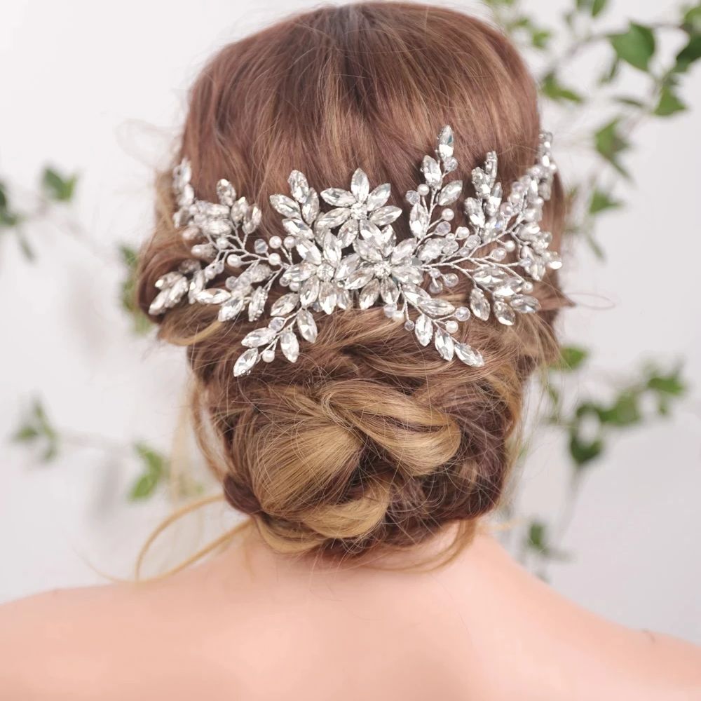 ファッション手作りクリスタルラインストーンヘアコームブライダルかぶと真珠ウェディングヘアアクセサリー女性ヘッドジュエリーパーティーギフト