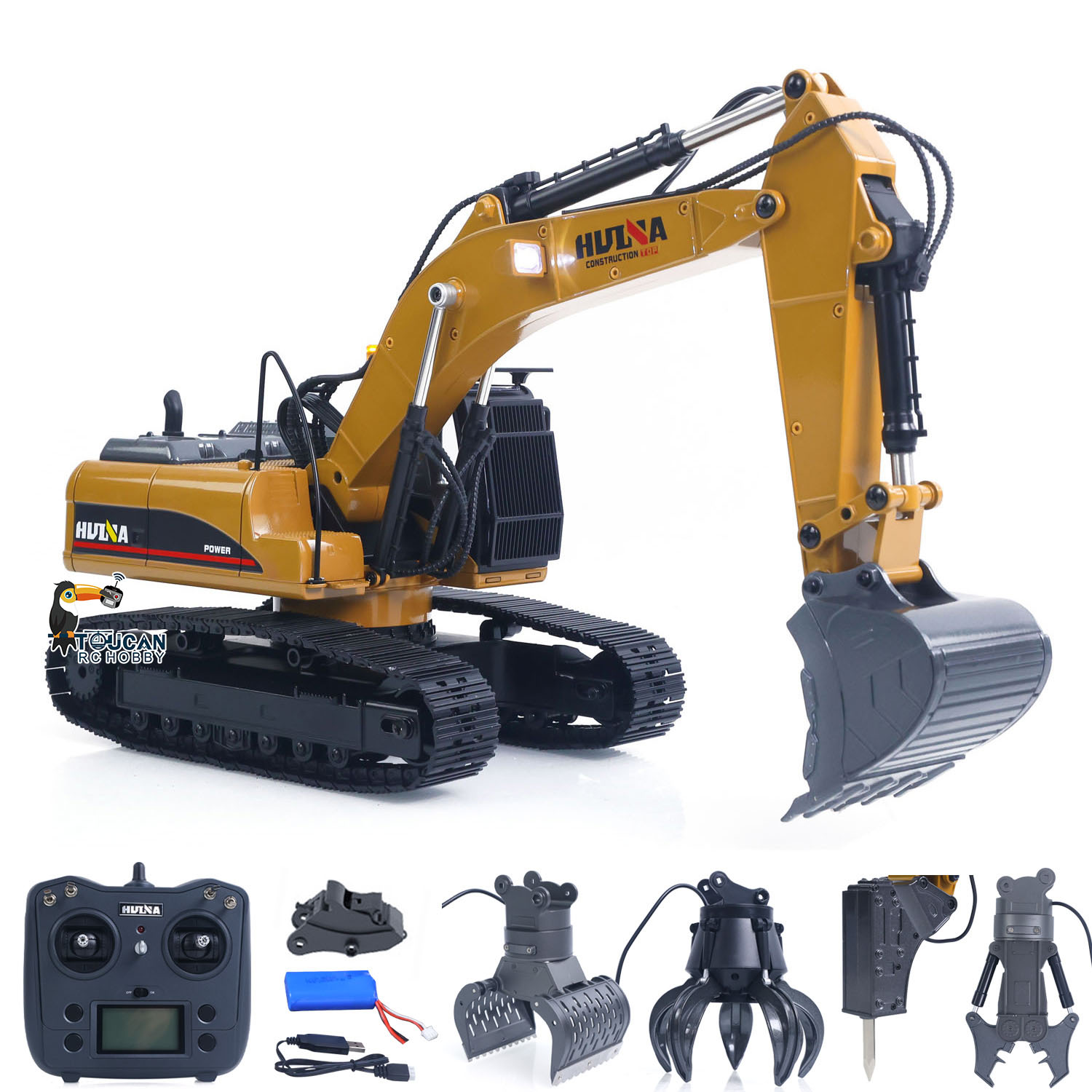 HUINA 580 1/14 金属 RC ショベル 360 度回転剪断爪グッズエンジニアリング車両おもちゃ大人