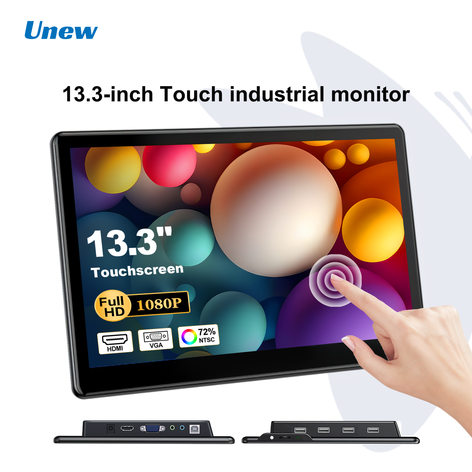 Unew 13.3インチ Raspberry Pi タッチモニター 1920x1080 IPS 内蔵スピーカー 4 USB HDMI Type-C DVI VGA 産業用ポータブルディスプレイ