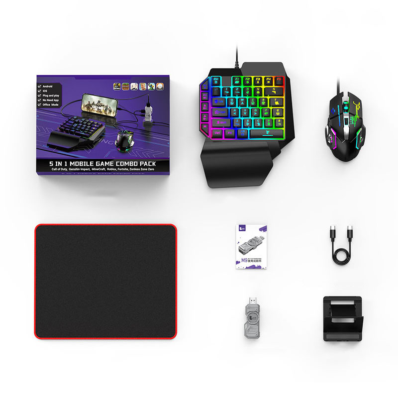 M9 ゲーミングキーボードとマウス 5 in 1 コンボパック LED バックライト付き有線キーボード、タブレットモバイルゲーム用