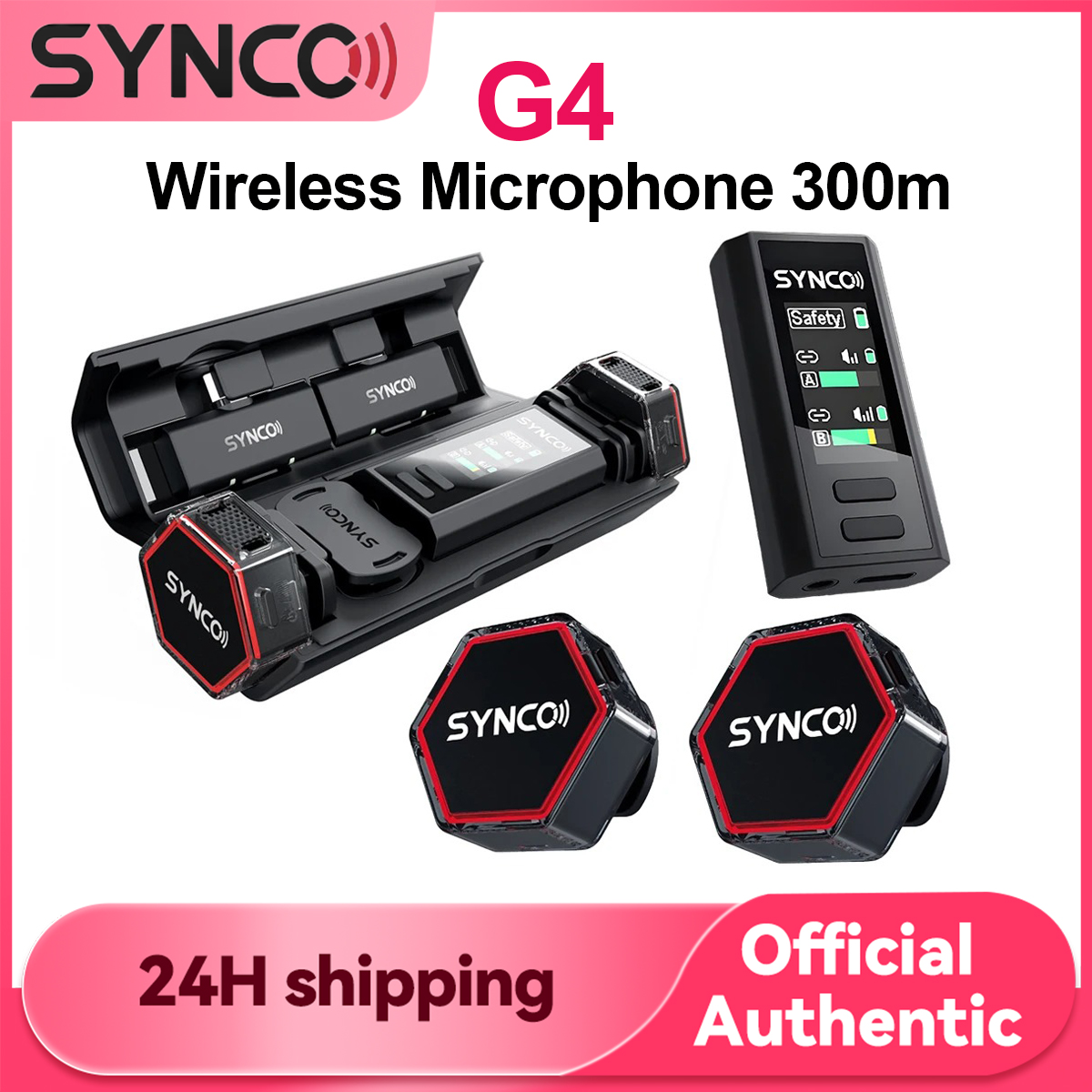 SYNCO G4 ワイヤレスマイク 48kHz/24bit オーディオ 200m 伝送 ノイズキャンセリング スマートフォンカメラ Vlog ストリーミング用