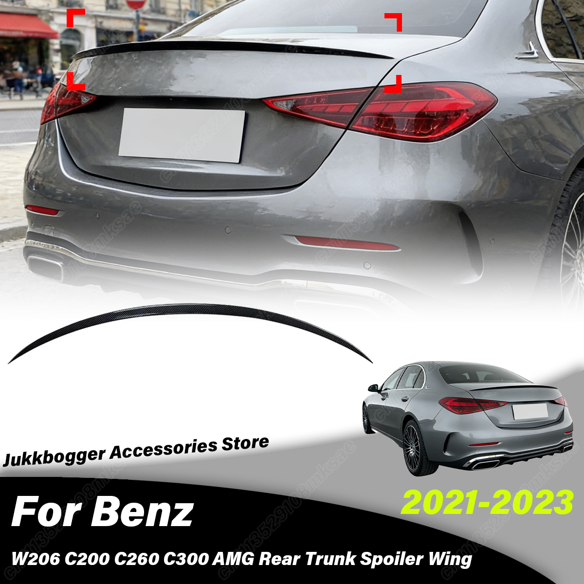 メルセデスベンツ W206 C クラス C200 C260 C300 2021 2022 2023 自動 AMG スタイルリアミドルスポイラーボードボディ修正キット