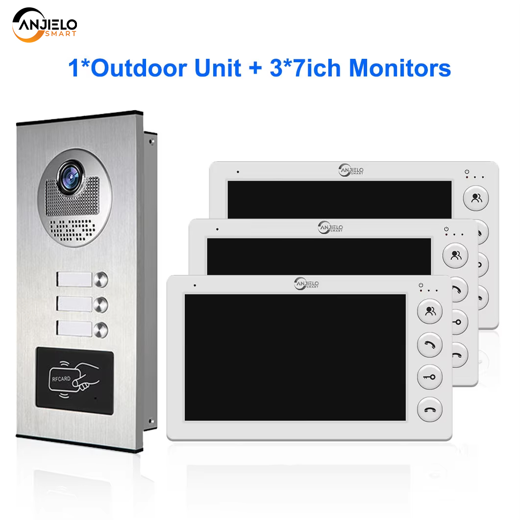 ANZIELO SMART 2/3/4 ユニットマルチアパートインターホンビデオドアベル RFID カードロック解除 7 インチ 4 有線ビデオドアホンシステム