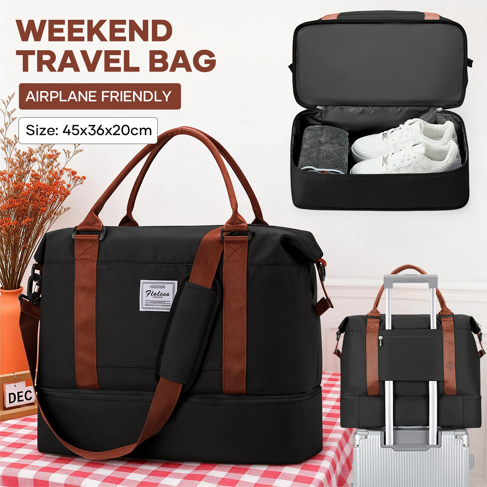 EasyJet 承認の機内持ち込み旅行バッグ手荷物 45x36x20、女性旅行バッグ、旅行に適した週末 2 ～ 3 日間のダッフルバッグ