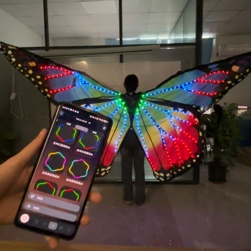 アプリ制御フルカラー大人 LED ベリーダンス翼蝶パフォーマンス LED 翼女の子ダンスマントステージ小道具パーティーショーの摩耗