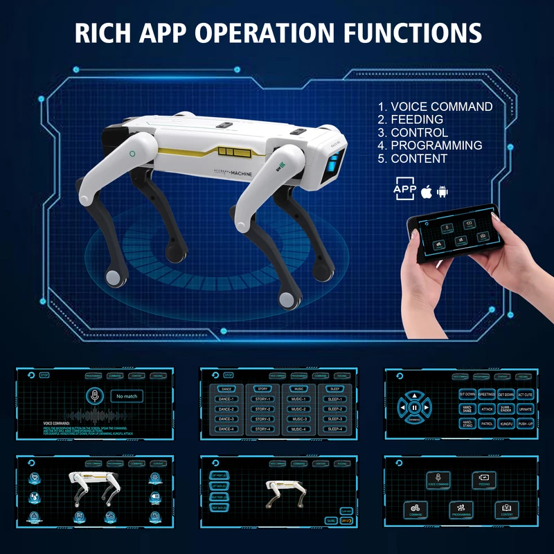 AIスマートバイオニックロボット犬のおもちゃ、音声トーク、APPプログラム可能、歌うダンススタントRCペット、子供用ギフト用