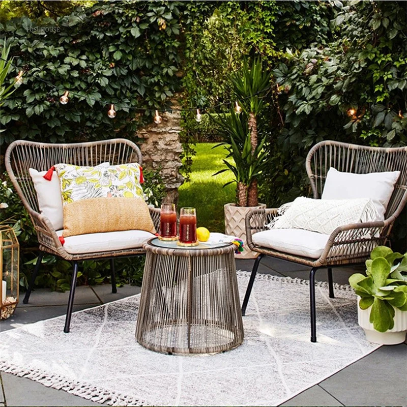 Nordic Outdoor Rattan Table and Chairs Combination Leisure Garden Furniture Sets High-end Open-air Patio Furniture Outdoor Set