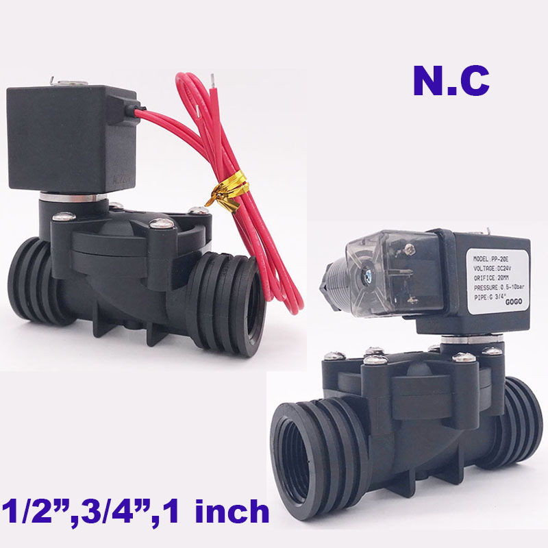 2方向プラスチックソレノイドバルブ NBR/EPDM/FKM 1/2インチ 3/4インチ 1インチ オリフィス 15/20/25mm ノーマルクローズ PP-15/20/25 ウォーターバルブ 10bar 220V