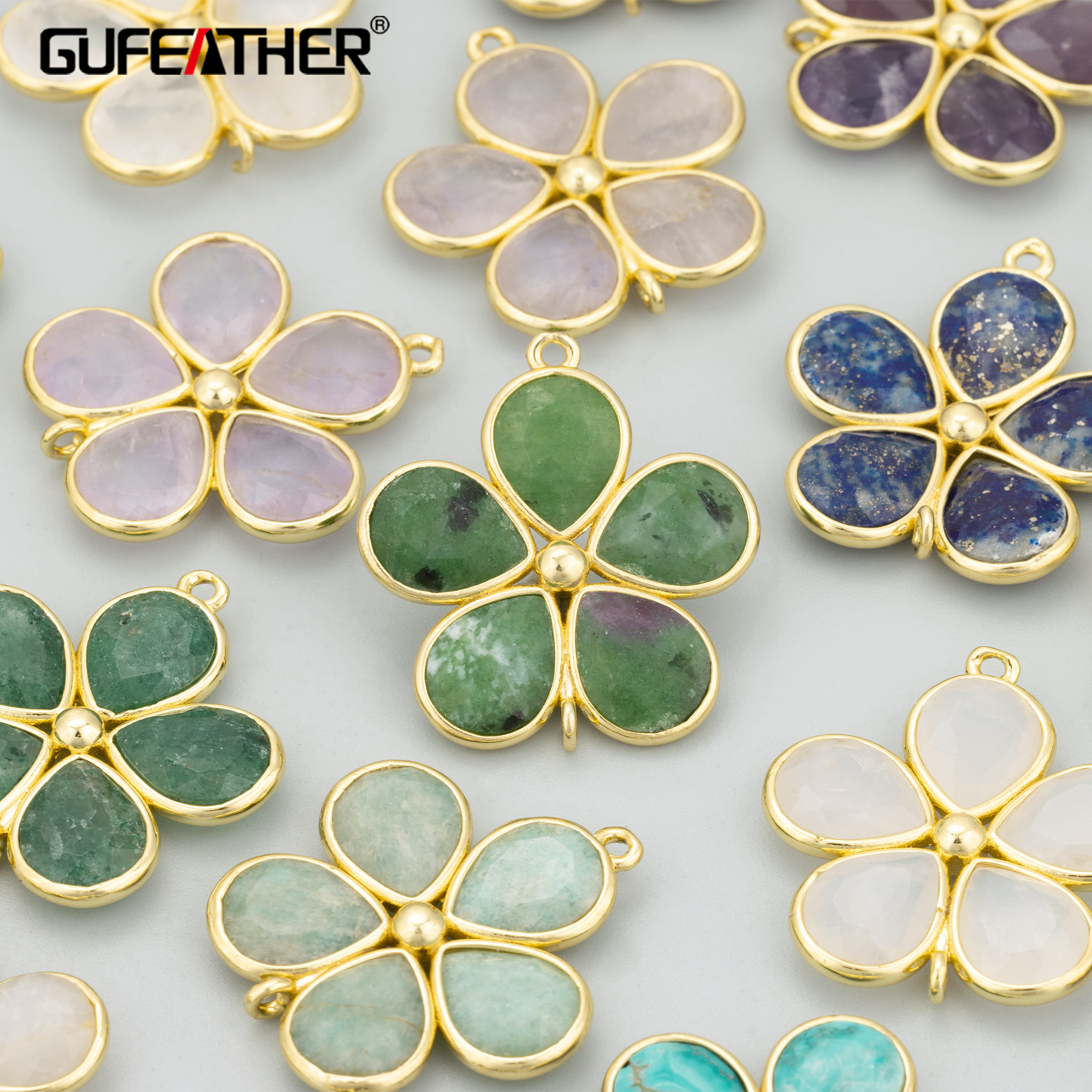 GUFEATHER、ワンピース/ロット、MH97、ジュエリー アクセサリー、18 K ゴールドメッキ、天然石、チャーム、花の形、ジュエリー作り、DIY ペンダント