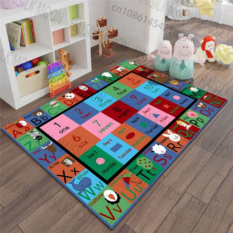 Cartoon ABC Letter and Number Learning Print Rug Carpets for Bedroom Living Room Sofa Mat Creative Door Mat Cloakroom Home Decor