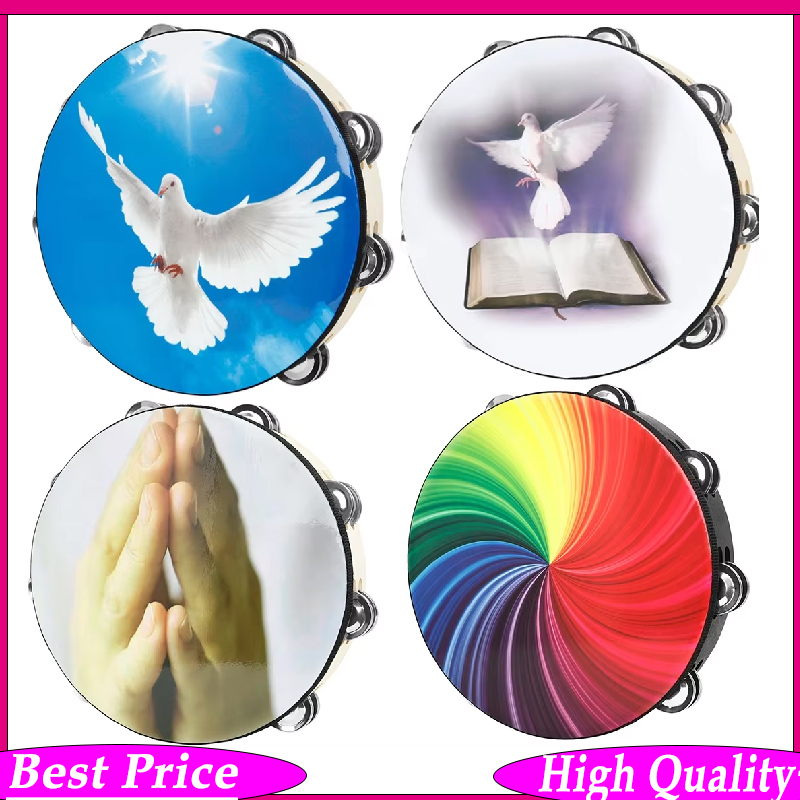 Peace Dove ハンドヘルドタンバリン 8/10 インチ二層無垢材ハンドヘルド打楽器反射ジングル付き
