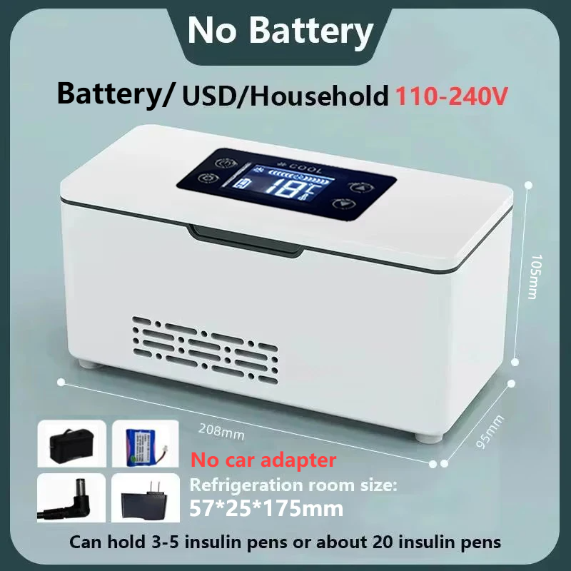 110-240V ポータブルインスリン小型冷蔵庫 0-18℃ 冷凍 USB 充電式 12V 24V 車家庭用バッテリー付き