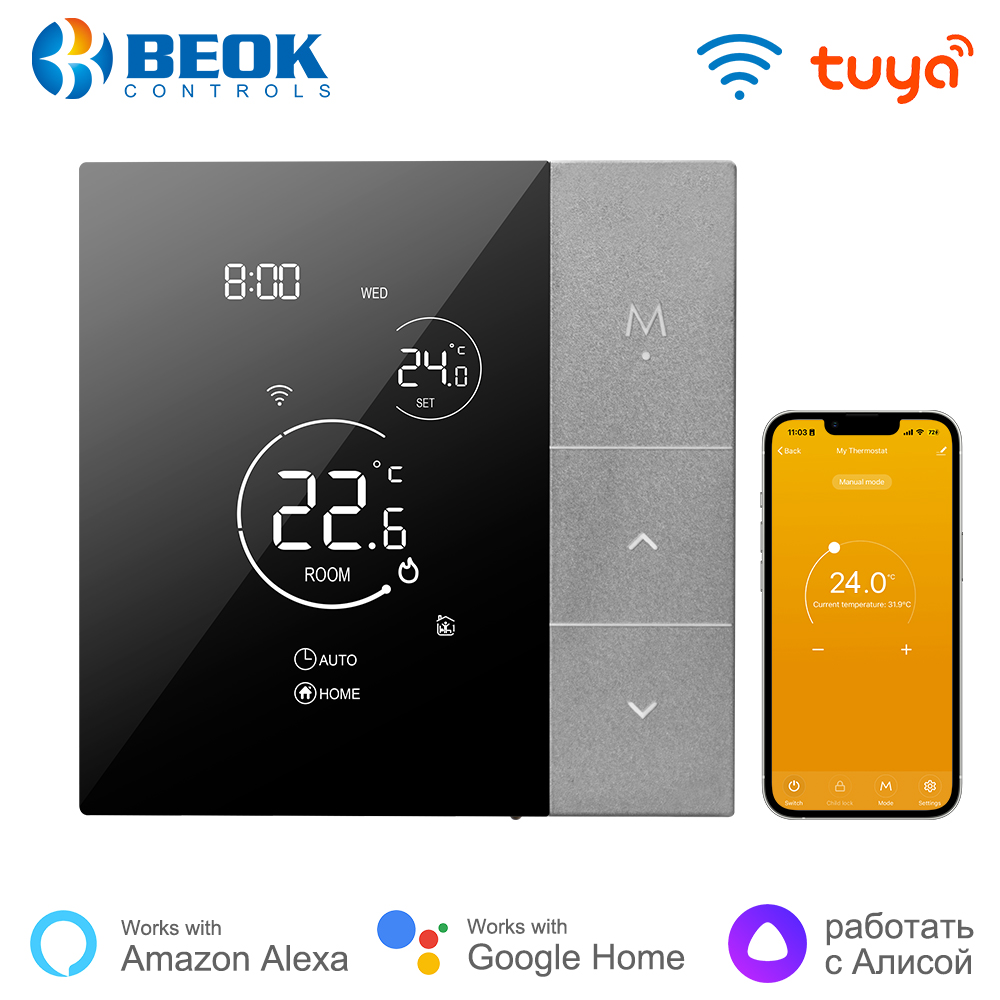 Beok スマートホームサーモスタット Tuya WIFI 暖かい床/水/ガスボリア暖房 Alexa Yandex アリス温度コントローラー付き