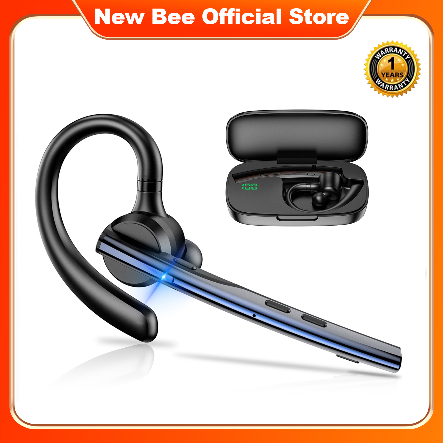 New Bee M54 Bluetooth ヘッドセット シングル ワイヤレス イヤホン ドライビング ヘッドフォン デュアル マイク CVC8.0 ノイズ キャンセリング ハンズフリー